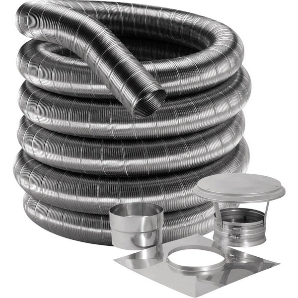 316 Stainless Steel Flex Kit 4" x 15' Includes Top Plate & Cap, By Dura Vent: 4DF316-15K