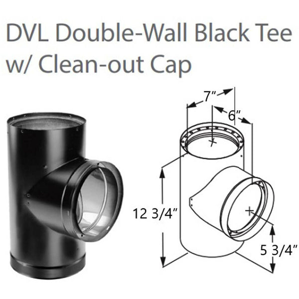 Duravent 6" Double Wall Black Tee w/ Clean-Out Cap: 6DVL-T