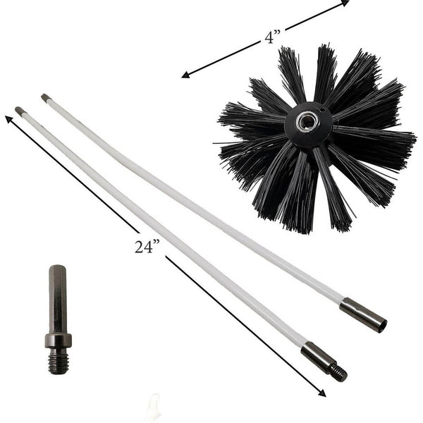 Pellet Stove Vent Pipe 4" Brush & 48" Cleaning Rod Kit