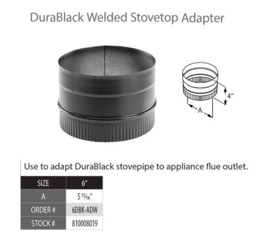 DuraVent 6" DuraBlack Single-Wall  Stove Adapter, 6DBK-ADW